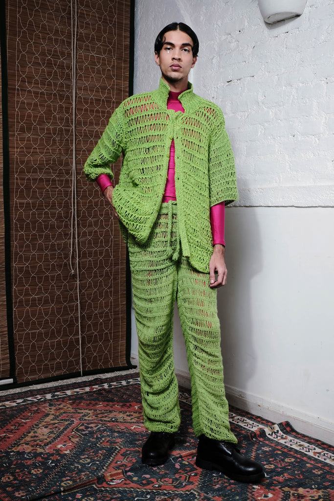 COIL HAND KNITTED PANTS IN LIME