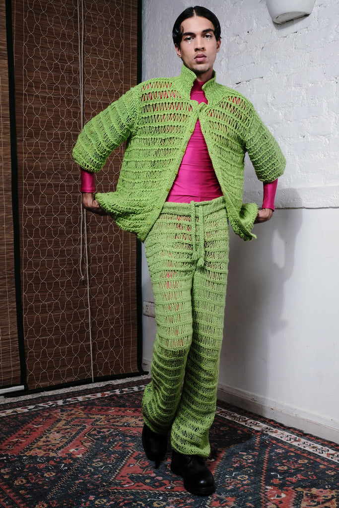 COIL HAND KNITTED PANTS IN LIME