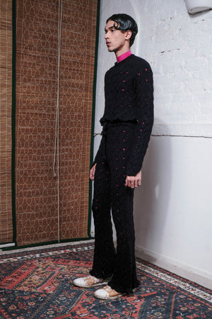CABLE HAND KNITTED PANTS IN BLACK