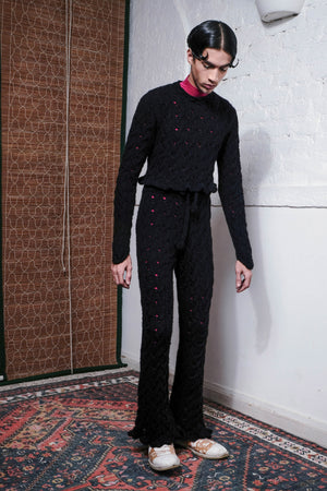 CABLE HAND KNITTED PANTS IN BLACK