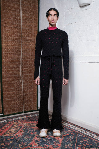 CABLE HAND KNITTED PANTS IN BLACK