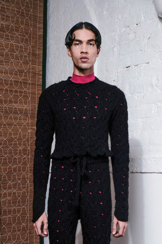 CABLE HAND KNITTED TOP IN BLACK