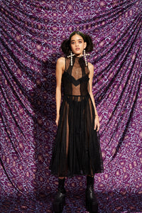 SIREN DRESS WITH DETACHABLE UNDERSKIRT IN BLACK