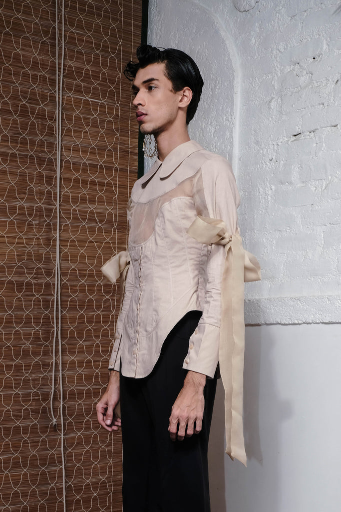 9 TO 9 BOW TIE SHIRT IN NUDE