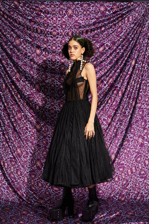 SIREN DRESS WITH DETACHABLE UNDERSKIRT IN BLACK