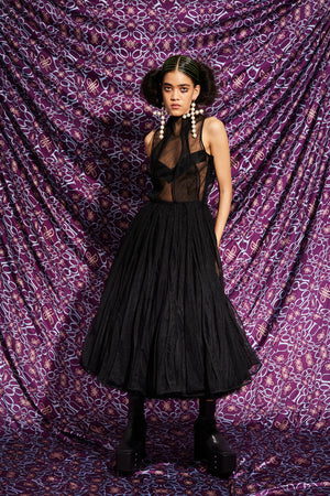 SIREN DRESS WITH DETACHABLE UNDERSKIRT IN BLACK