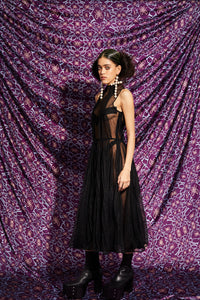 SIREN DRESS WITH DETACHABLE UNDERSKIRT IN BLACK