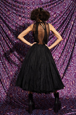 SIREN DRESS WITH DETACHABLE UNDERSKIRT IN BLACK