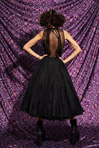 SIREN DRESS WITH DETACHABLE UNDERSKIRT IN BLACK