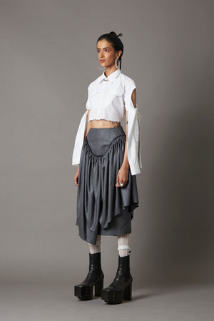 TIE-UP SLEEVE  CROPPED SHIRT