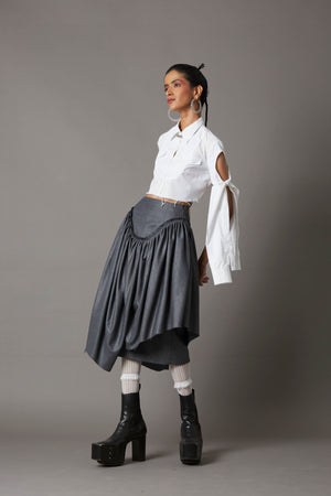 TIE-UP SLEEVE  CROPPED SHIRT