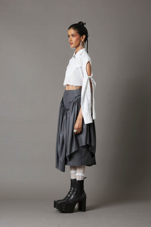 TIE-UP SLEEVE  CROPPED SHIRT