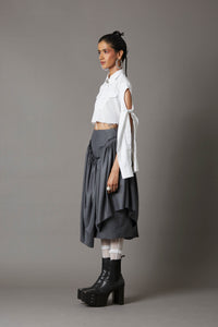 TIE-UP SLEEVE  CROPPED SHIRT