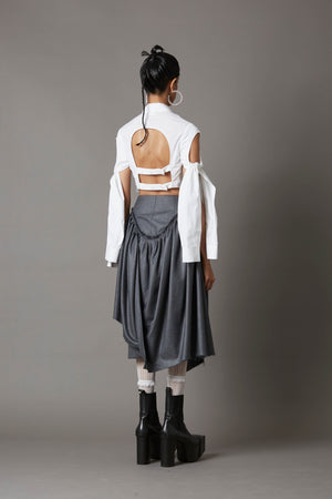 TIE-UP SLEEVE  CROPPED SHIRT