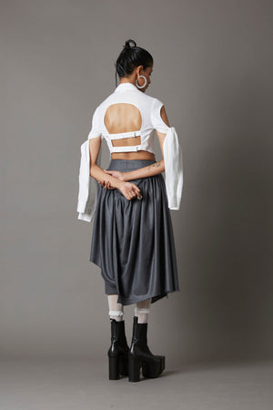 TIE-UP SLEEVE  CROPPED SHIRT