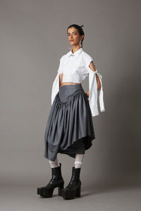 TIE-UP SLEEVE  CROPPED SHIRT