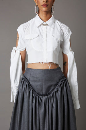 TIE-UP SLEEVE  CROPPED SHIRT