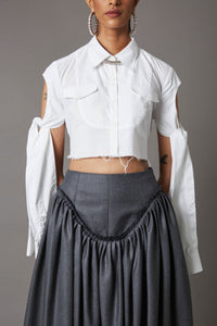 TIE-UP SLEEVE  CROPPED SHIRT