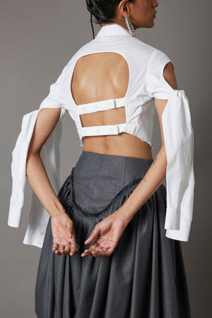 TIE-UP SLEEVE  CROPPED SHIRT
