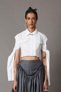 TIE-UP SLEEVE  CROPPED SHIRT