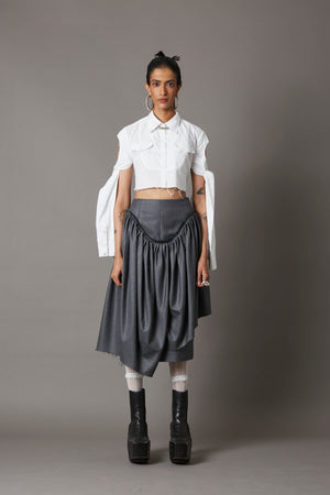 TIE-UP SLEEVE  CROPPED SHIRT