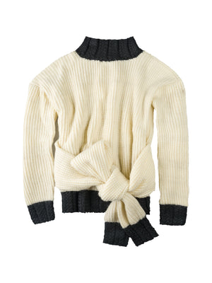 FOUR SLEEVE SWEATER WITH CUSTOM INITIAL BROCADE PATCH CREAM
