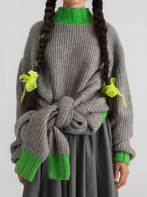 FOUR SLEEVE SWEATER WITH CUSTOM INITIAL PATCH GREY