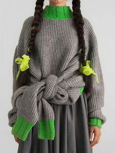 FOUR SLEEVE SWEATER WITH CUSTOM INITIAL PATCH GREY