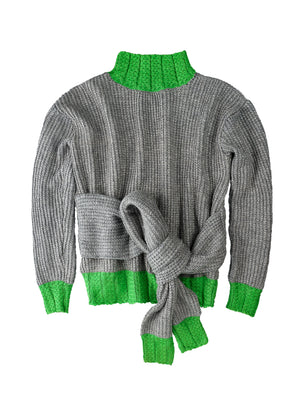 FOUR SLEEVE SWEATER WITH CUSTOM INITIAL PATCH GREY