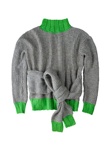 FOUR SLEEVE SWEATER WITH CUSTOM INITIAL PATCH GREY