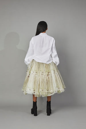 QUOD LABEL PRINT SKIRT Ft. Thalia Castro-Vega
