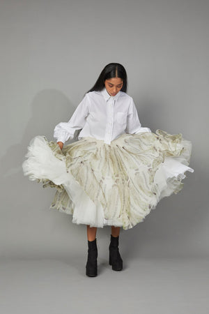 QUOD LABEL PRINT SKIRT Ft. Thalia Castro-Vega