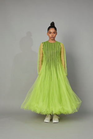 CHI KUYNH BOTTLEBRUSH TULLE DRESS LIME