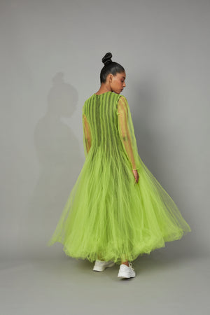 CHI KUYNH BOTTLEBRUSH TULLE DRESS LIME