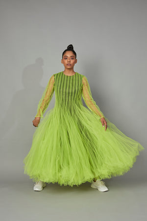 BOTTLEBRUSH TULLE DRESS LIME