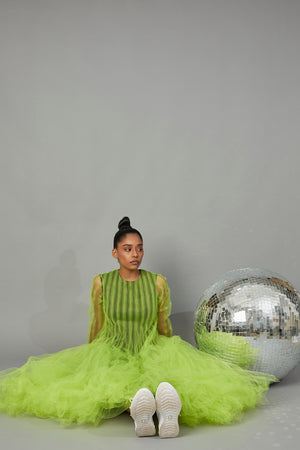 BOTTLEBRUSH TULLE DRESS LIME