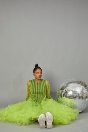 CHI KUYNH BOTTLEBRUSH TULLE DRESS LIME
