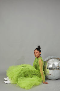 CHI KUYNH BOTTLEBRUSH TULLE DRESS LIME