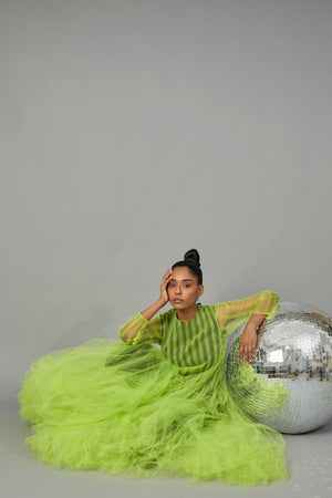 CHI KUYNH BOTTLEBRUSH TULLE DRESS LIME