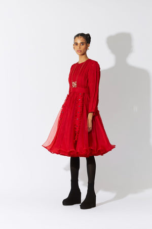 SKYE STRACKE BOTTLEBRUSH ORGANZA DRESS RED