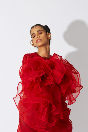 SKYE STRACKE BOTTLEBRUSH ORGANZA DRESS RED