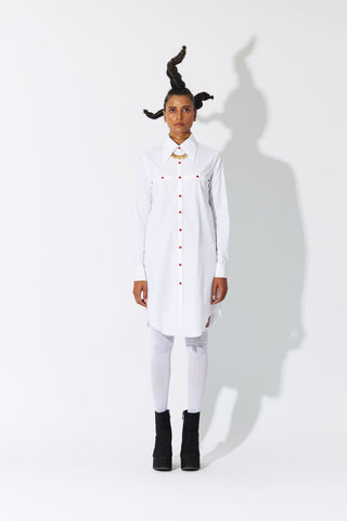 Cross Placket Shirt Dress White