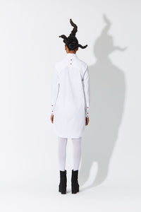 Cross Placket Shirt Dress White