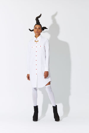 Cross Placket Shirt Dress White
