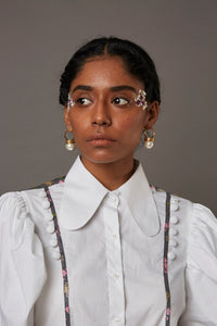 RELAXED WOLF WING POPLIN SHIRT WITH BANARASI BROCADE YOKE