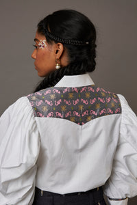 RELAXED WOLF WING POPLIN SHIRT WITH BANARASI BROCADE YOKE