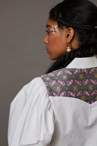 RELAXED WOLF WING POPLIN SHIRT WITH BANARASI BROCADE YOKE