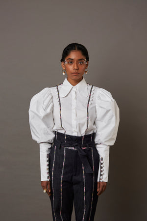 RELAXED WOLF WING POPLIN SHIRT WITH BANARASI BROCADE YOKE