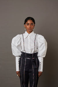 RELAXED WOLF WING POPLIN SHIRT WITH BANARASI BROCADE YOKE
