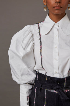 RELAXED WOLF WING POPLIN SHIRT WITH BANARASI BROCADE YOKE